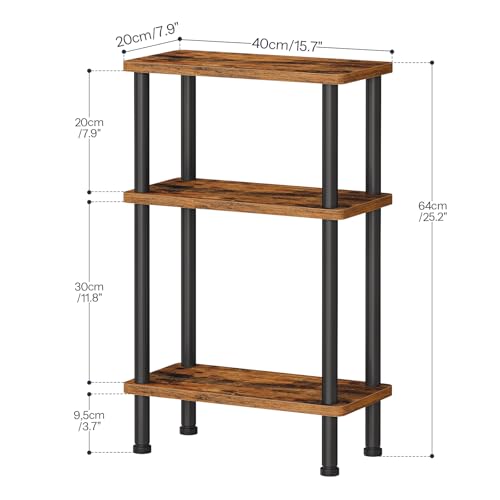 HOOBRO Narrow Side Table, 3-Tier Slim End Table No Tools Needed, Twist-On Assembly, Skinny Nightstand Sofa Storage Shelf for Living Room, Bedroom, Study, Rustic Brown and Black BF246BZ01N1 - color: Rustic Brown + Black