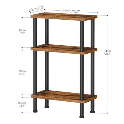 HOOBRO Narrow Side Table, 3-Tier Slim End Table No Tools Needed, Twist-On Assembly, Skinny Nightstand Sofa Storage Shelf for Living Room, Bedroom, Study, Rustic Brown and Black BF246BZ01N1 - color: Rustic Brown + Black