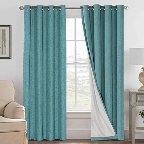 H.VERSAILTEX Linen Blackout Curtains 84 Inches Long 100% Absolutely Blackout Thermal Insulated Textured Linen Look Curtain Draperies Anti-Rust Grommet, Energy Saving with White Liner, 2 Panels, Teal - color: Teal, size: 52"W x 84"L (Pack of 2)
