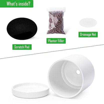 D'vine Dev 2-Pack Ceramic Pots with Saucers, White, 6.5 in, 94-V-C-1 | Modern Cylinder Design, Glazed Ceramic, Drainage Hole & Saucer Included, High Temperature Fired, Elegant Home Accent - color: White, size: 6 Inch