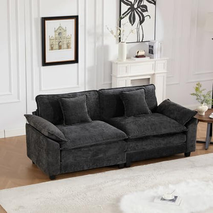 81.9" Oversized Black Loveseat Sofa, 2 Seater Large Sectional Couches for Living Room, Chenille Fabric Modular Sectional Sofa, Deep Seat Wide Armrest Home Sofas Set, Love Seat Couches - color: Wide Arm-black, size: 2 Seater