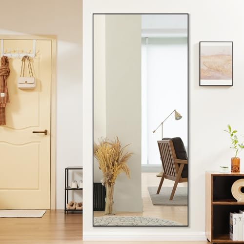 OLIXIS 64"x21.5" Full Length Mirror with Stand, Body Mirror | Shatter-Proof Glass, Hanging or Leaning for Wall, Floor Standing, Bedroom Living Room, Long, Black - color: Black-rectangle, size: 64"L x 21.5"W