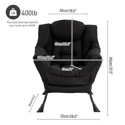 Lazy Chair, Comfy Reading Accent Chair for Bedroom, Black | Comfy Bedroom Accent Chair with Washable Removable Cover and extra throw pillowfor Living Room Dorm - color: Black-single