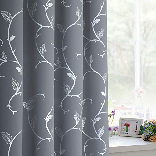 BUHUA Room Darkening Curtains Vine Print Window Blackout Curtains Thermal Insulated Curtains for Kids Room 38W×54L Light Grey 1 Pair - color: Light Grey, size: 38"W x 54"L (Pack of 2)