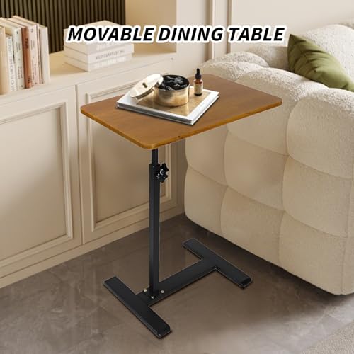 Adjustable Height C Shaped Side Table with Wheels 40 * 60cm | 360° Swivel TV Tray Table, Mobile End Table for Living Room Bedroom Sofa Bed Office - color: Wood Color
