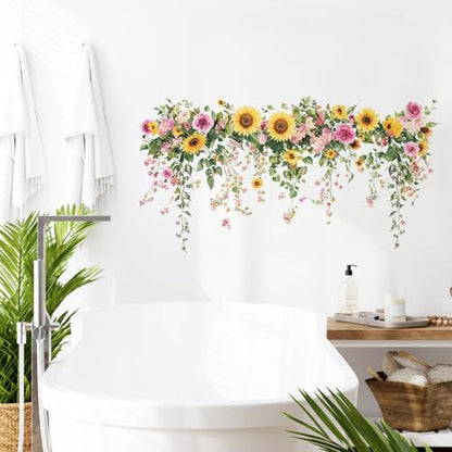 Green Sunflower Wall Decals, Removable PVC Stickers Indoor Decor | Vivid Sunflower Print, Self-adhesive Easy Install, No Wall Scratches, Fits Walls Doors Cabinets Windows Home Decor - style: Sunflower