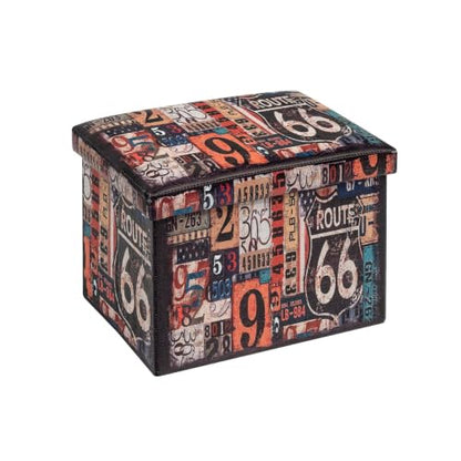 B FSOBEIIALEO Route 66 Storage Ottoman Bench, Faux Leather Foot Rest Seat for Living Room, Storage Organizer 16.54"x12.6"x12.6" - size: 16.54*12.6*12.6 inches