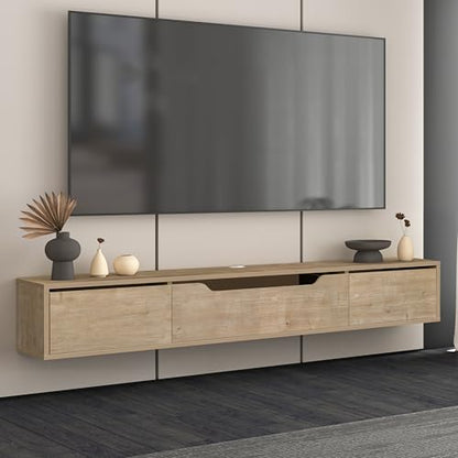 Atelier Mobili Floating TV Stand for Up to 80 Inch TVs – Wall Mounted Media Console with Handle-Free Doors – Modern Entertainment Center with Hidden Storage – White and Oak Finishes (Oak) - color: Oak