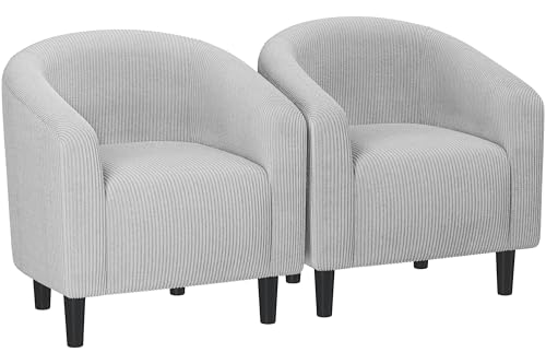 Yaheetech Compact Corduroy Accent Chairs Set of 2 for Bedroom, Light Gray | Compact Cozy Barrel Chairs with a Curved Silhouette, Upholstered Furry Armchair for Small Spaces, Living Room Bedroom Corner - color: Light Gray (Corduroy), style: without Ottoman