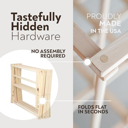 Premium American Maple Clothes Drying Rack - Handcrafted in Pennsylvania - Solid Wood Construction, Collapsible, Eco-Friendly Laundry Solution (Large) - color: Large | Flat Top