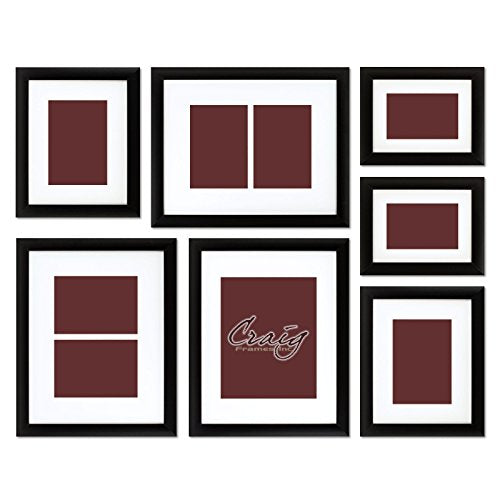 Craig Frames 1WB3BK Picture Frame 7-Piece Wall Set, Black Frames, White Display Mats - color: 500FSET01S07X Black Frame Set
