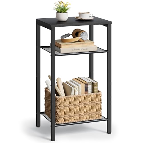 Hoctieon 3 Tier End Table, Telephone Table, Tall Side Table with Storage, Small Nightstand for Small Spaces, Metal Frame, For Living Room, Bedroom, Sofa Couch, Hall, Easy Assembly, Black - color: Black, size: 1 Pack