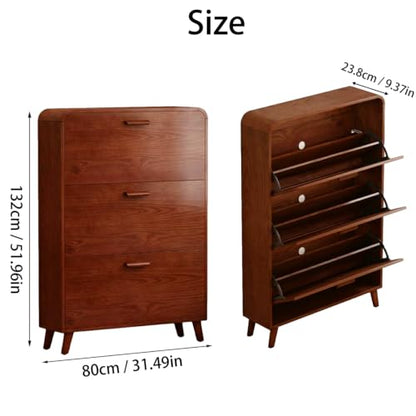 3 Tier Slim Shoe Cabinet with Flip Drawers, Entryway Shoe Storage | Store 18-24 pairs of shoes with flip drawers and adjustable shelves for narrow entryways, apartments and small spaces.