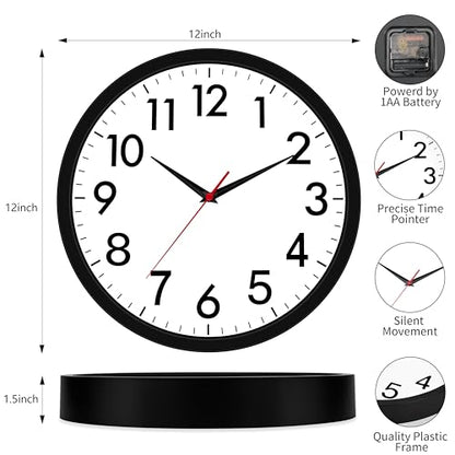4 Pack Multi-Time Zone Clocks Silent Non Ticking Quartz Battery Operated | 12 Inch Black Modern Wall Clock Quiet for Classroom Clocks for Living Room Garage Office Home Bedroom Kitchen Bathroom - size: 12 Inch