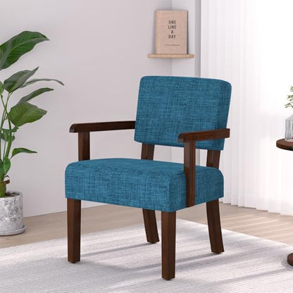 Accent Chair, Armchair with Solid Wood Frame and Legs, Blue | Upholstered Reading Leisure Chair for Bedroom,Office,Waiting Room - color: Linen Blue, size: One Chair