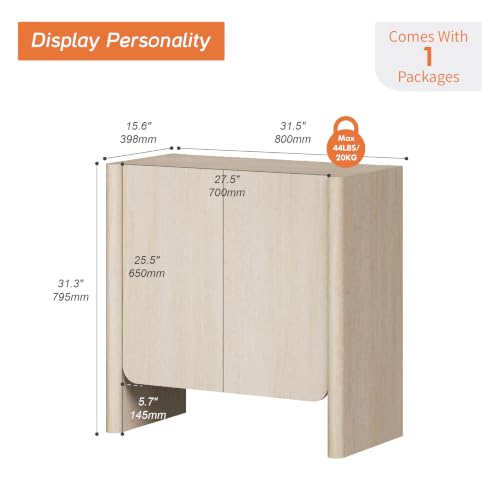 Buffet Cabinet, Coffee Bar Cabinet with Adjustable Shelf, Sideboard Storage for Living Room, Dining Room, Entryway, 31.5" W Rounded Wood Cabinet, Beige - color: Beige