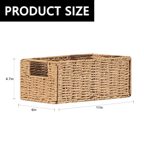 6 Pcs Small Wicker Baskets, Wicker Woven Storage Basket with Handle | Toilet Paper Baskets Towel Basket Foldable Cube Storage Organizer Bins for Shelves, Beige - color: Beige