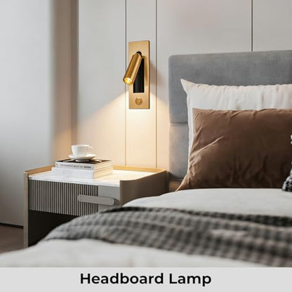 LED Wall Mounted Bedside Light, Adjustable Recessed Headboard Light with Switch, Wall Sconce for Reading, Hardwired Spotlight for Bedroom (Gold) - color: Wall light-Gold
