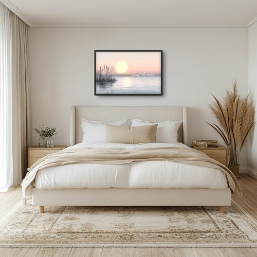 Lake Sunset Wall Art Sweet Dreams Sign Pictures Wall Decor Boho Coastal Canvas Prints Large Minimal Modern Landscape Painting Framed Artwork Home Decoration for Bedroom Living Room 36"x24" - color: Lake-Sweet Dreams, size: 36"L x 24"W
