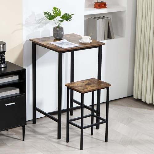 Finnhomy Bar Table, 23.6" Pub High Top, Square Bar Height, Counter Height Cocktail, Small Kitchen Set for 2, Breakfast for Kitchen, Living Room, Rustic Brown - color: Rustic Brown, size: Bar Table (No Stools)
