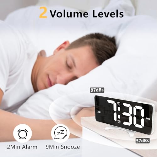 Digital Alarm Clock for Bedroom, Mirror LED Display Bedside Clock with Adjustable Brightness, Dual Alarm & Snooze for Heavy Sleepers, USB Powered Desk Clock for Nightstand, Home & Dorm