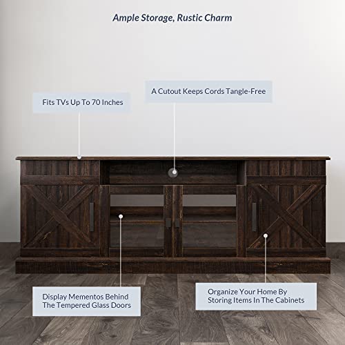 BELLEZE 65 Inch Modern Farmhouse Industrial Style Entertainment TV Stand for TVs Up to 70 Inches, Versatile Media Cabinet with Shelves and Storage - Veropeso (Espresso) - color: Espresso, style: 65"