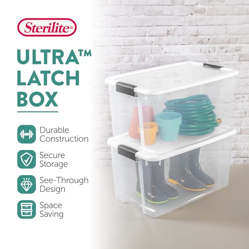 Sterilite 4 Pack Ultra Latching Box, Storage Bins with Lids, Clear Plastic, 70 Quart - Heavy-Duty Organizing Containers for Closet, Bathroom, and Office - size: 70 Quart