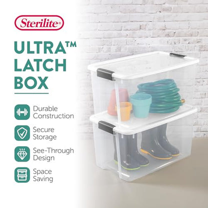 Sterilite 4 Pack Ultra Latching Box, Storage Bins with Lids, Clear Plastic, 70 Quart - Heavy-Duty Organizing Containers for Closet, Bathroom, and Office - size: 70 Quart