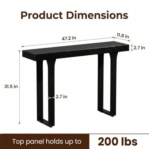 Console Table,Bamboo 47.2" Narrow Rectangular Entryway Table Slim, Black