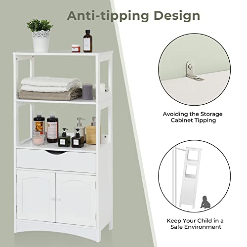 DICTAC Kitchen Pantry Storage Cabinets with Shelves,Drawer and Doors,Microwave Cart with Storage,Freestanding Floor Sideboard Cabinet with Microwave Space,Bookshelf,Display Unit for Home,White - size: 23.62x13x48.03inch