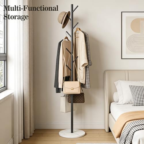 Black Metal Coat Rack Freestanding, 67" Tree Coat Stand, Sturdy Entryway Hall Tree for Coats, Hats, Bags - color: A5