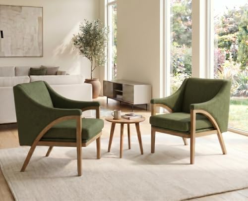 EALSON Modern Accent Chairs Set of 2 Comfy Living Room Chairs with Wooden Frame and Armrest Mid Century Upholstered Fabric Reading Lounge Armchairs for Living Room/Bedroom/Balcony, Chenille Green - color: Green, size: Set of 2