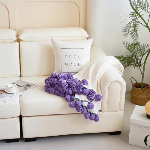 Crochet Flower Bouquet Throw Blanket, Handmade Knitted Blanket with Tulip, Cute Romantic Gift for Her Girlfriend Mom Mother’s Day Valentine Wedding Anniversary Birthday, Purple 60 Inches - color: Tulip, size: 60 Inches