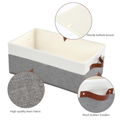 6 Pack Closet Storage Bins, Storage Baskets for Shelves | Linen Closet Organizers and Storage with Leather Handles for Clothes,Towels, Sheets, Jeans, Toys, Books (Grey and White) - style: 6 Pack Grey & White