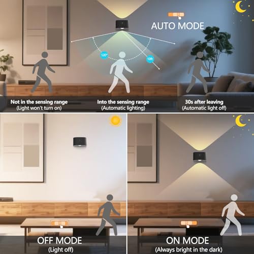 Deyagoo Motion Sensor Wall Light,Rechargeable Battery Operated Sconce-Black | 360°Rotate, Rechargeable, Dimmable, Touch Control - color: Black-C