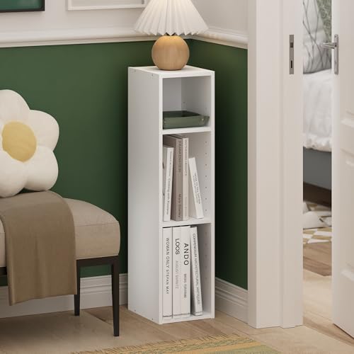 Furinno Fulda Book Shelf, 3-Tier Narrow Storage Cabinet, Bookcase with 8-in Width Storage Shelf, 9.3 x 7.9 x 31.5, for Living Room, Bedroom, Home Office, White - color: White, size: 3-Tier, 7.9" Width