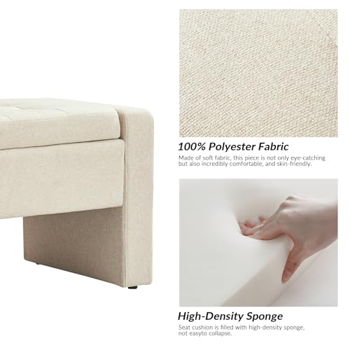 55" Modern Upholstered Storage Bench with Tufted Seat, Fabric Ottoman Bench for Bedroom, Entryway, or Living Room, Soft Close Hinge,Linen - color: Linen