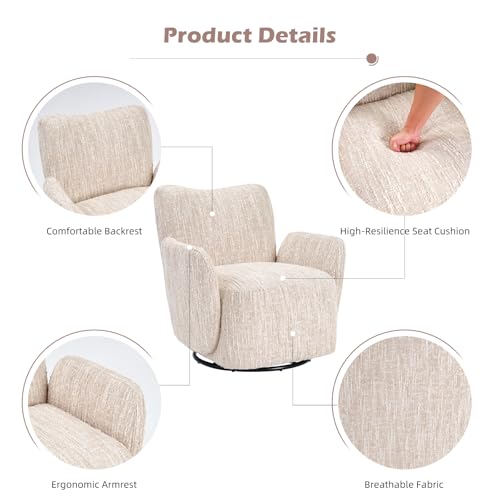 Swivel Accent Chair, 360 °Swivel Barrel Chair, Modern High-Back Armchair with Padded Armrest, Soft Cushion, Comfy Single Sofa for Living Room, Bedroom, Beige - color: Beige