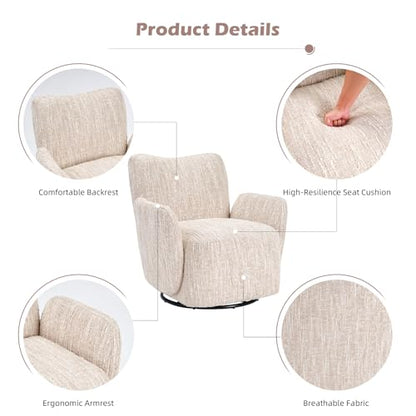 Swivel Accent Chair, 360 °Swivel Barrel Chair, Modern High-Back Armchair with Padded Armrest, Soft Cushion, Comfy Single Sofa for Living Room, Bedroom, Beige - color: Beige