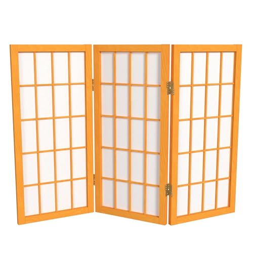 2 ft. Short Desktop Window Pane Shoji Screen - Honey - 3 Panels - color: Honey, size: 3 Panel