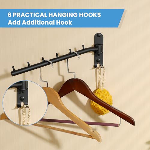 Mooche Swing Clothes Hanger Rack, Garment Racks 11.93" Long, Balck | 180°Rotation Laundry Drying Rack 304 Stainless Steel Space Saving Wall Mounted for Laundry Room Bedroom Balcony - color: Black, size: 1 Pack (6 Hooks)