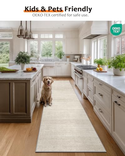 Art&Tuft 2'6"x16 Runner Rug Non Slip, Washable Rug Runners for Hallways,Beige - color: Stripe-beige, size: 2'6" X 16'