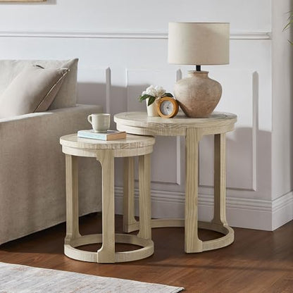 Round Nesting Coffee Table Set of 3, Mid Century Rustic Farmhouse Solid Wood Coffee Tables Center Table for Living Room Apartment, ø40 + ø24 + ø17.56 (Oak) - color: 40"+24"+17.56" Oak