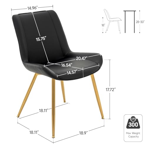 Dining Chairs Set of 2, PU Leather Armless with Metal Legs Black, Gold Legs | Fits Dining Rooms, Kitchens, Waiting room, Living rooms, Offices & Cafes, Easy to Clean Easy to assemble Adjustable Foot Pads - color: Black With Gold Legs