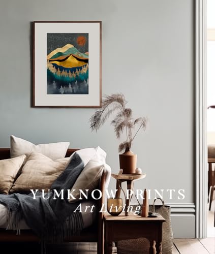 YUMKNOW Boho Mountain Wall Decor - Unframed 12x16, Mid Century Modern Nature Wall Art for Living Room, Dark Bathroom Apartment, Bedroom Pictures, Abstract Office Gifts, Posters for Room Aesthetic - size: 12"L x 16"W