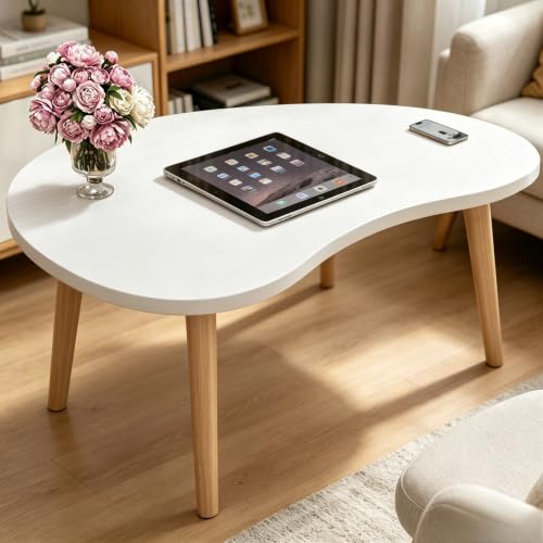 23.6" Small Coffee Table for Small Space, Mini Low Oval Coffee Table | with 4 Solid Wood Leg, Floor Table Desk for Sitting on The Floor, Side Tea Table for Living Room Apartment, Mango White - color: 23.6"l Mango White