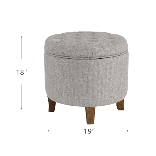HomePop 19" Button Tufted Round Storage Ottoman - Gray Fabric - color: Gray Fabric