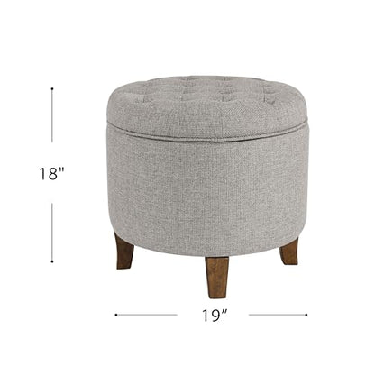 HomePop 19" Button Tufted Round Storage Ottoman - Gray Fabric - color: Gray Fabric