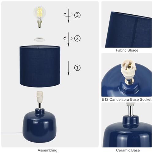 Oslo Small Ceramic Table Lamp for Living Room and Bedroom,Modern Kids Night Table Lamp,Φ7.09×H13.39IN,Bulb Excluded,Light Pink,Navy Blue - color: Navy Blue