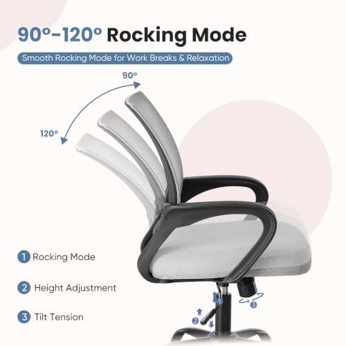DUMOS Ergonomic Home Office Chair, Executive Mesh Desk Chair | Height Adjustable, Lumbar Support, Breathable Mid Backrest, Fixed Armrest, Rolling Wheels, Computer Gaming, Meeting, Gray - color: Grey